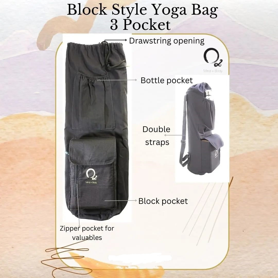 Yoga Bag - Dark Grey with Om Breath Orange with Block Pocket and Zipper Compartment